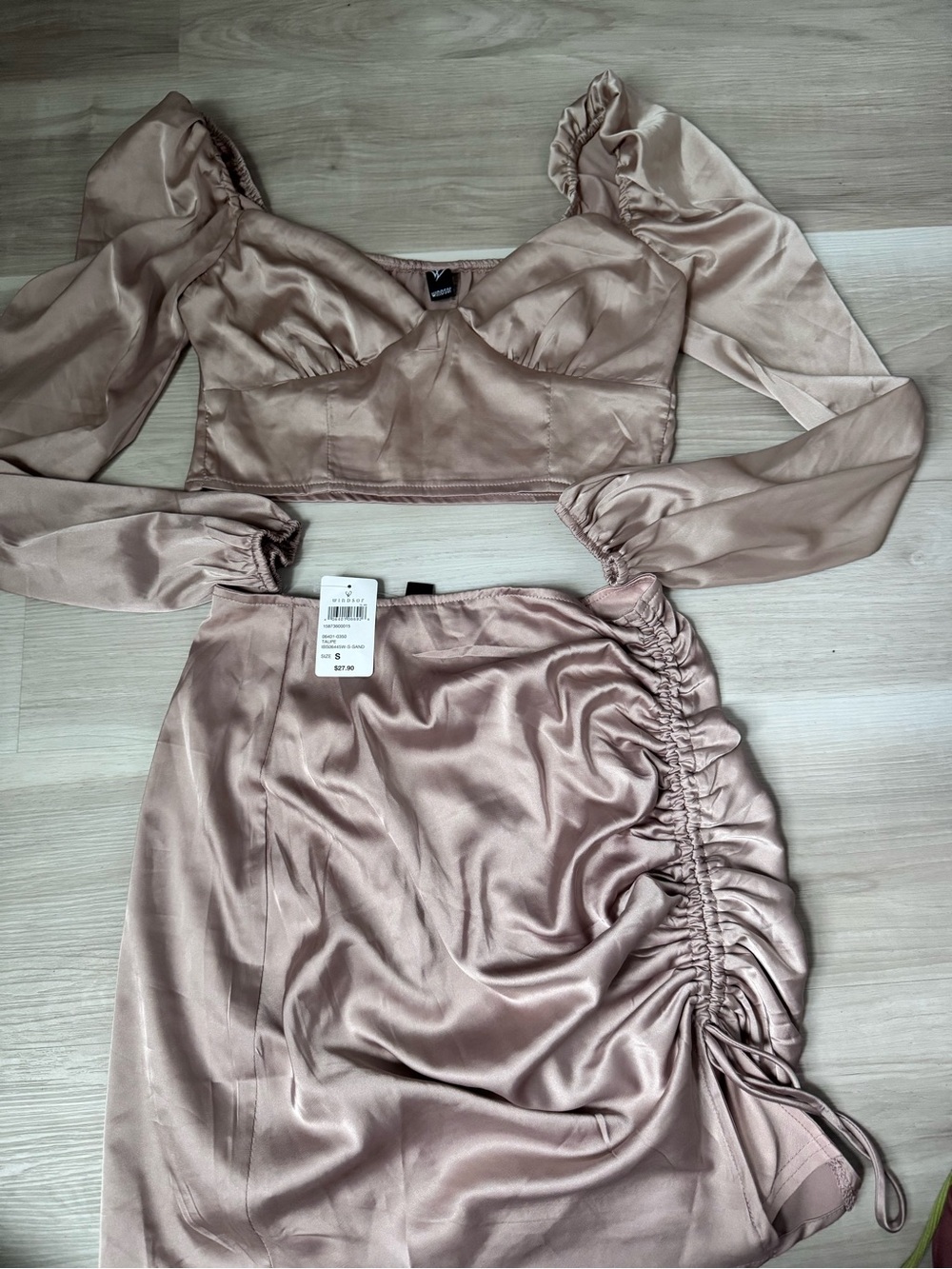 Windsor Satin Ruched Side Midi Skirt Top SET - Blush